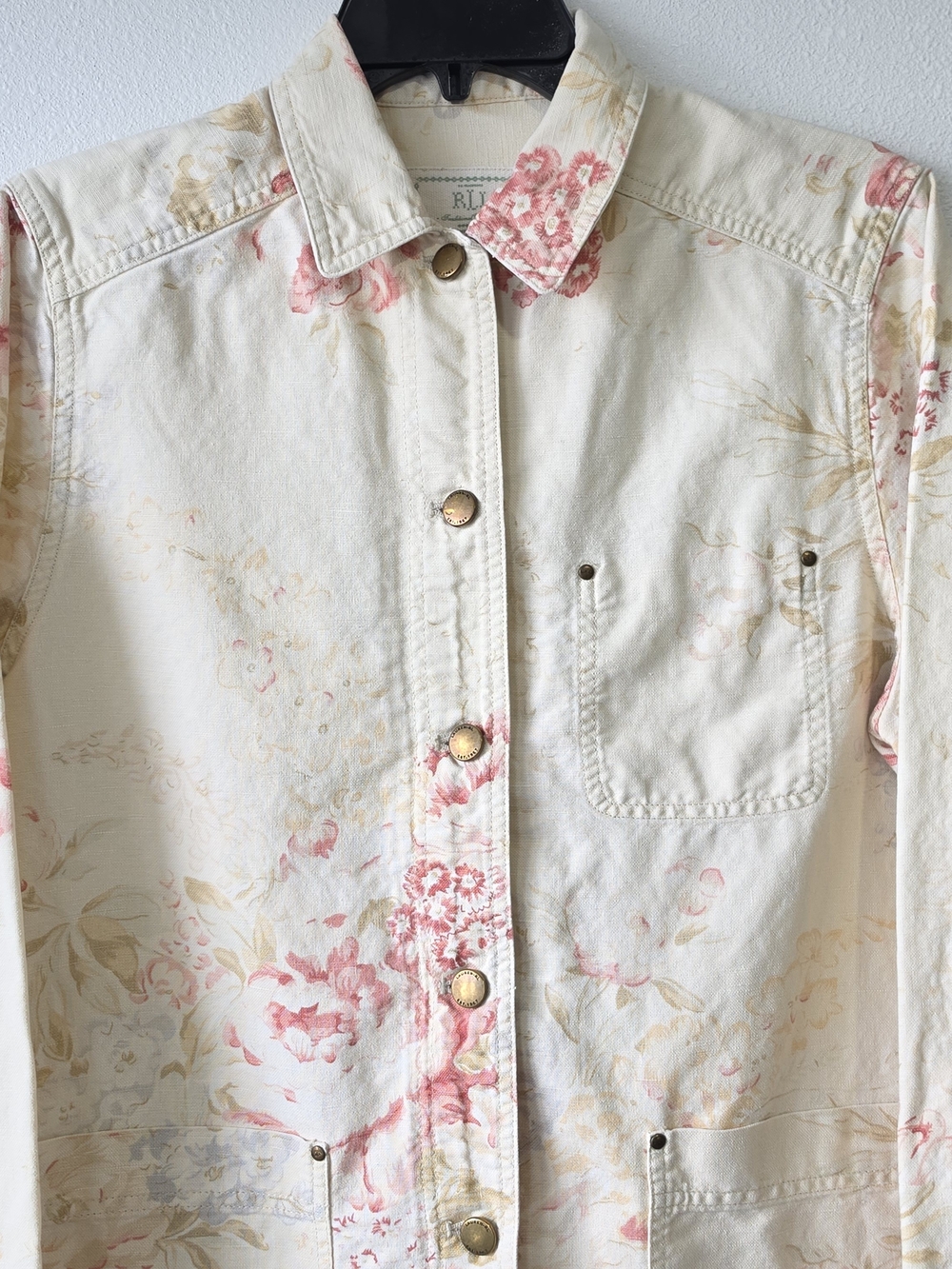 90's Vintage Lauren Ralph Lauren Lenin/Cotton Cream Jacket Floral Print Size M - Picture 2 of 12